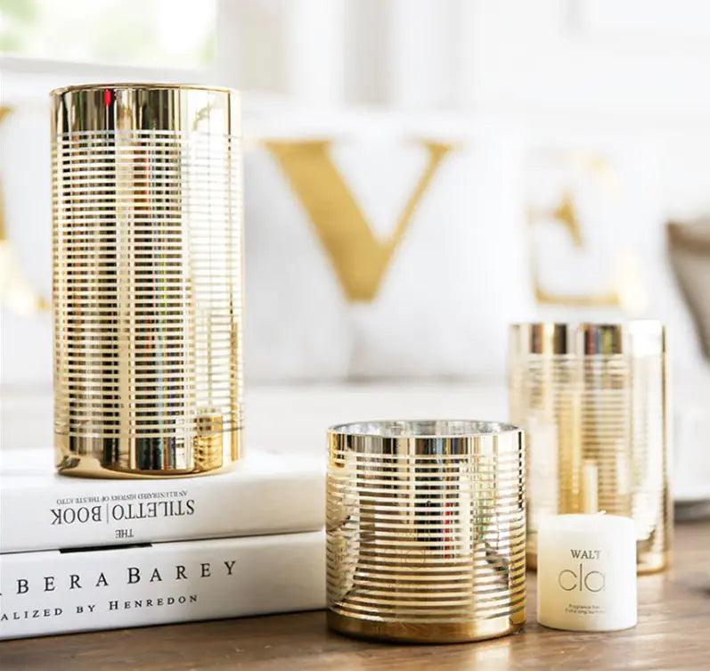 Vintage Gold Windproof Glass Candle Holder Decor